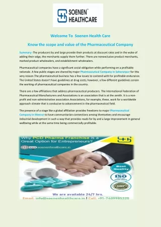 Know the scope and value of the Pharmaceutical Company