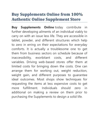 Buy Supplements Online from 100% Authentic Online Supplement Store