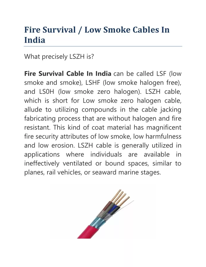 fire survival low smoke cables in india