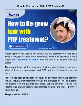 How To Re-grow Hair With PRP Treatment?