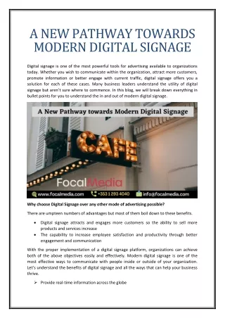 A New Pathway Towards Modern Digital SIgnages
