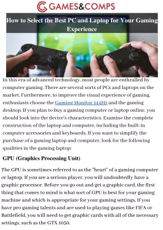 How to Select the Best Computers For Gaming