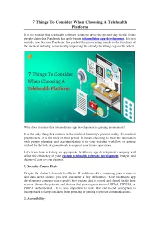 7 things to consider when choosing a telehealth