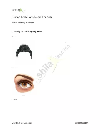 human body parts name for kids