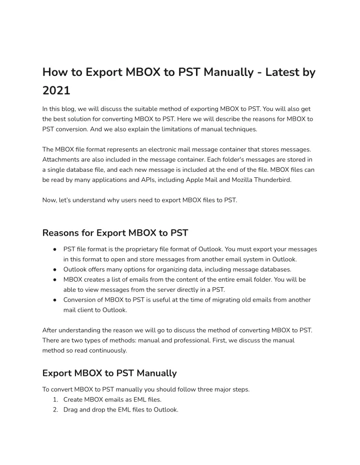 how to export mbox to pst manually latest by 2021