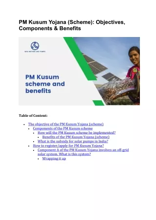 PM Kusum Yojana (Scheme) Objectives, Components & Benefits