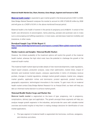 maternal health market size share revenue gross