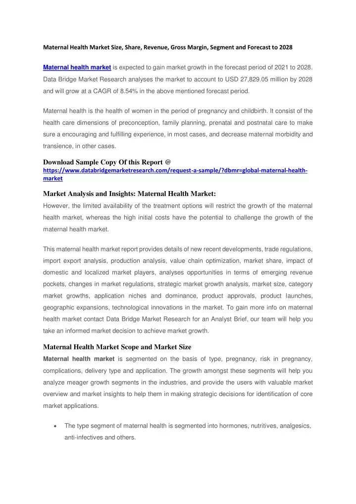 maternal health market size share revenue gross