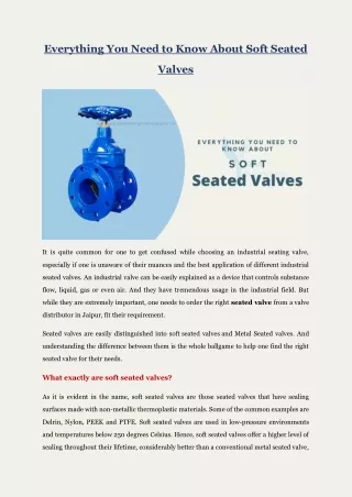 Know About Soft Seated Valves