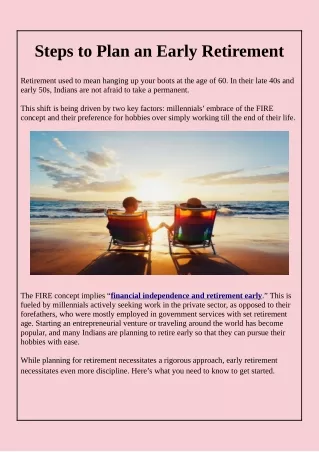 Steps To Plan An Early Retirement
