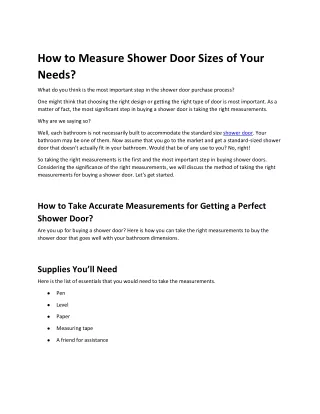 How to Measure Shower Door Sizes of Your Needs