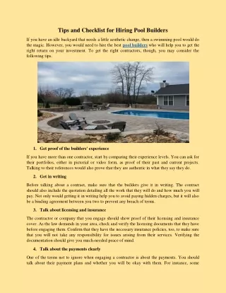 tips and checklist for hiring pool builders