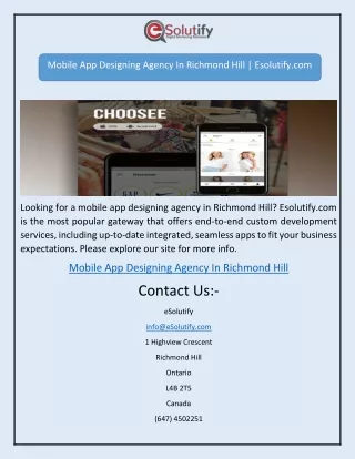 Mobile App Designing Agency In Richmond Hill | Esolutify.com