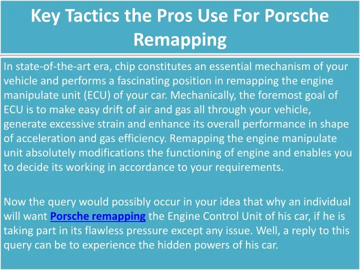 key tactics the pros use for porsche remapping