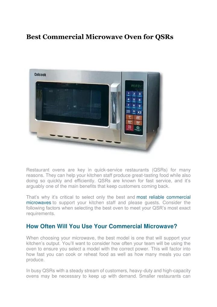 best commercial microwave oven for qsrs