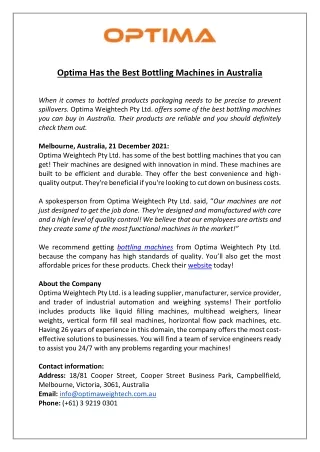optima has the best bottling machines in australia