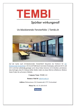 Uv-blockierende Fensterfolie | Tembi.ch