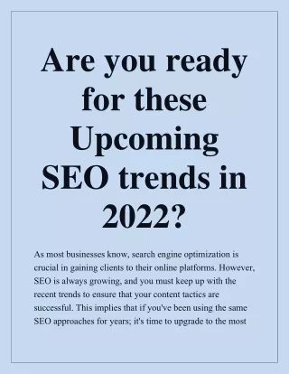 Are you ready for these Upcoming SEO trends in 2022?