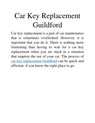 Car Key Replacement Guildford
