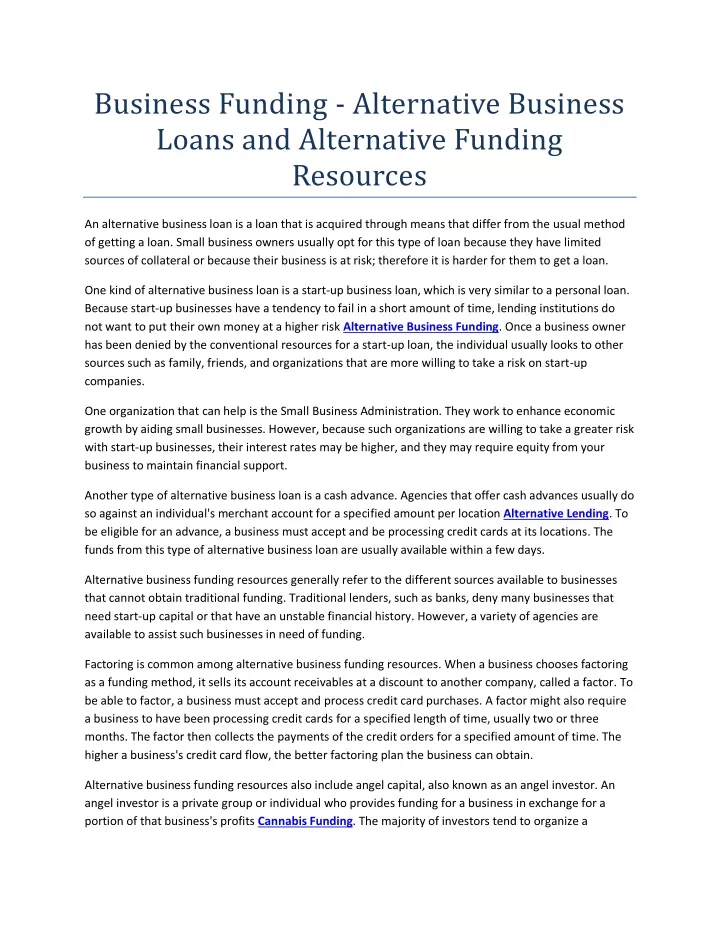 business funding alternative business loans