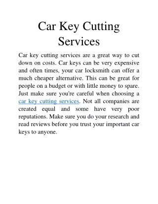 Car Key Cutting Services