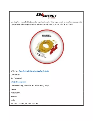 Non Electric Detonator Supplier in India  Sblenergy.com