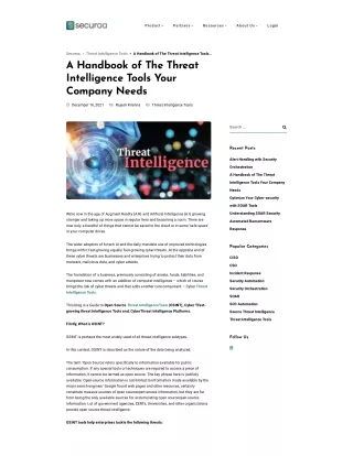 A Handbook of The Threat Intelligence Tools Your Company Needs