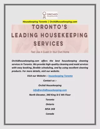 Housekeeping Toronto  Orchidhousekeeping.com