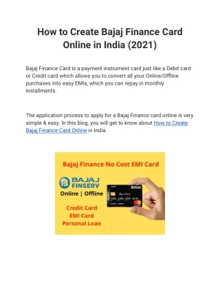 how to create bajaj finance card online in india