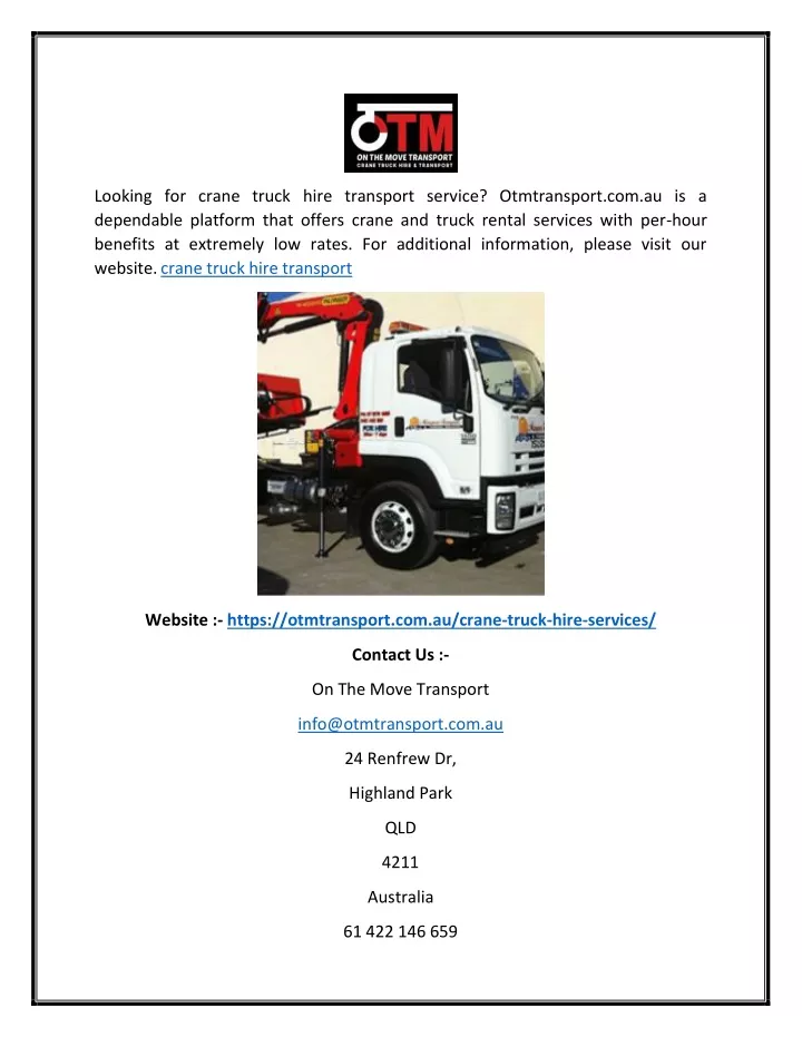 looking for crane truck hire transport service
