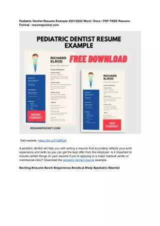 Pediatric Dentist Resume Example