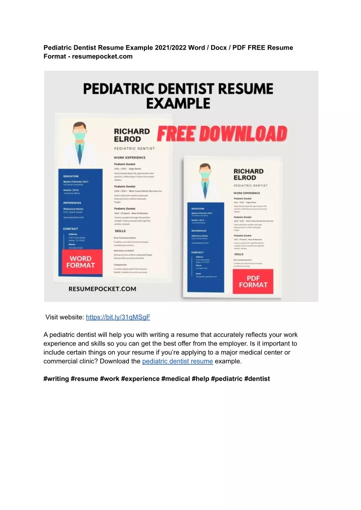 pediatric dentist resume example 2021 2022 word