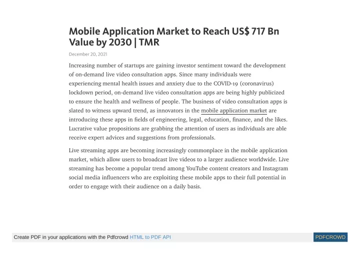 mobile application market to reach