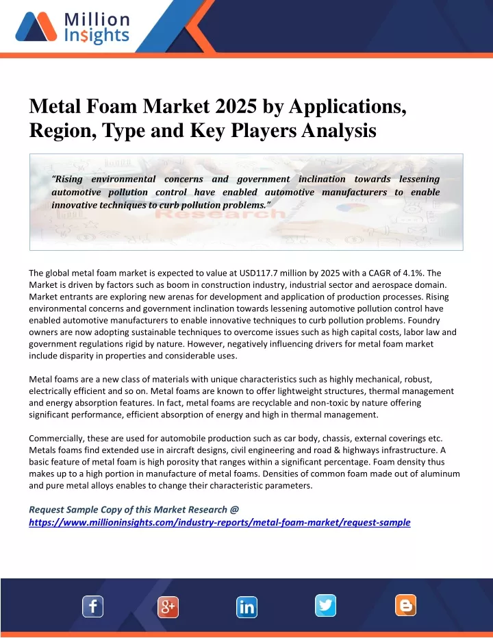 metal foam market 2025 by applications region