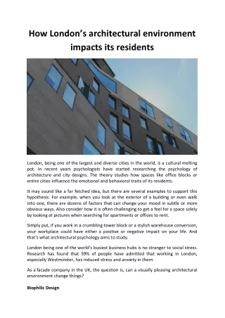 How London’s architectural environment impacts its residents