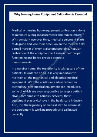 Hire the best Nursing Home equipment calibration online
