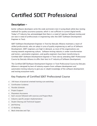 certified sdet professional