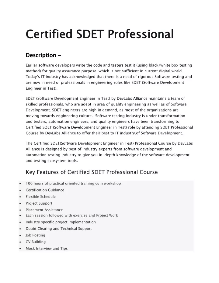 certified sdet professional