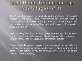 Tamil Home Tuition and the Advantages of it