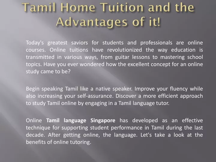 tamil home tuition and the advantages of it