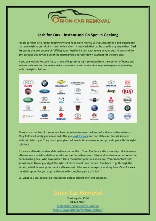 Cash for Cars – Instant and On Spot in Geelong