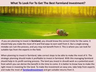 What To Look For To Get The Best Farmland Investment?
