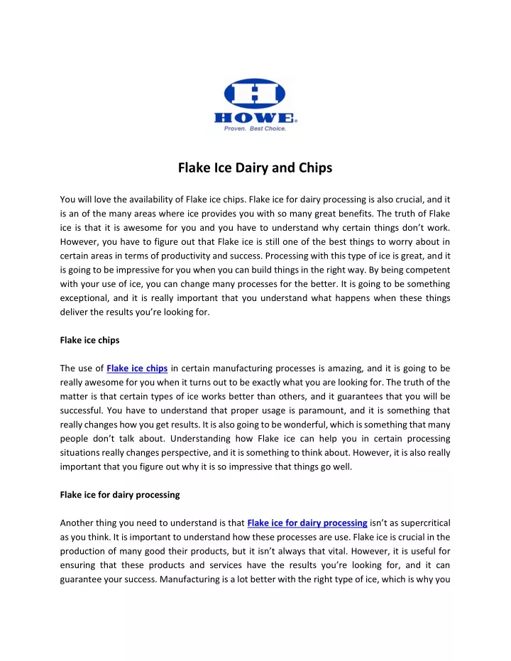flake ice dairy and chips