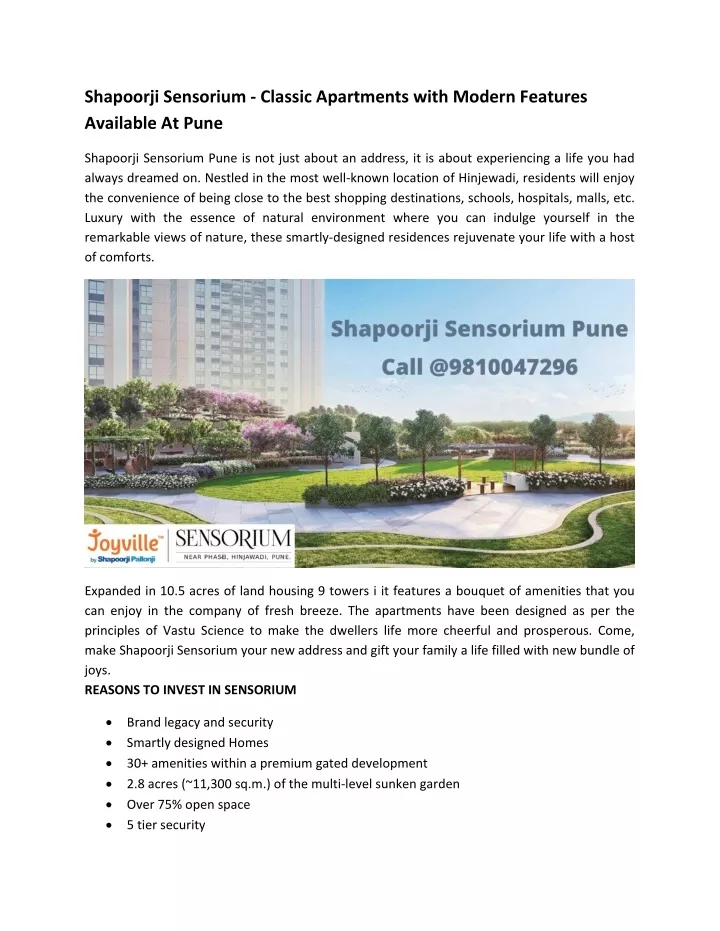 shapoorji sensorium classic apartments with