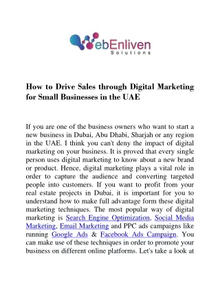 How to Drive Sales through Digital Marketing for Small Businesses in the UAE