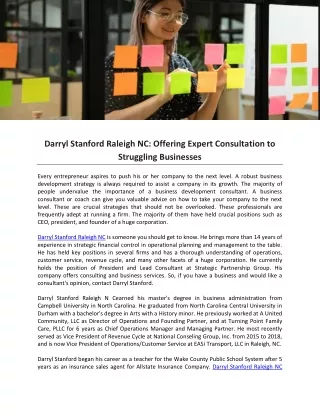 Darryl Stanford Raleigh NC- Offering Expert Consultation to Struggling Businesses