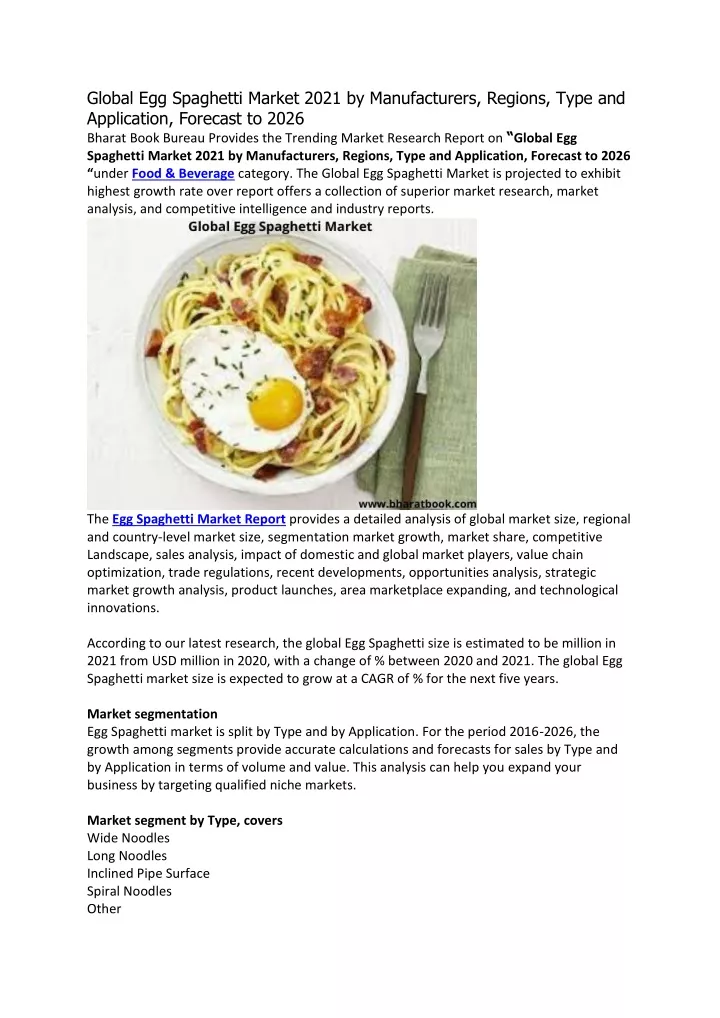 global egg spaghetti market 2021 by manufacturers