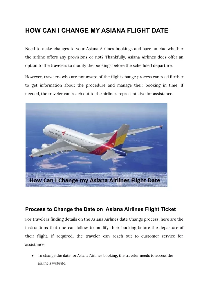 how can i change my asiana flight date
