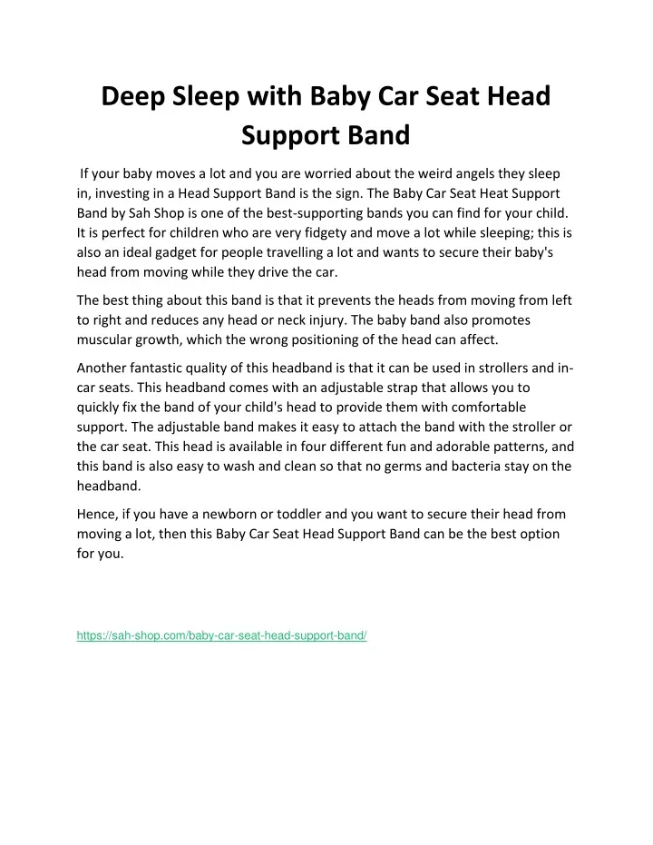 deep sleep with baby car seat head support band