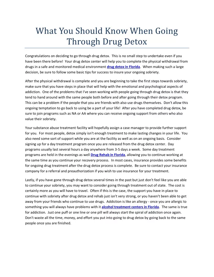 what you should know when going through drug detox